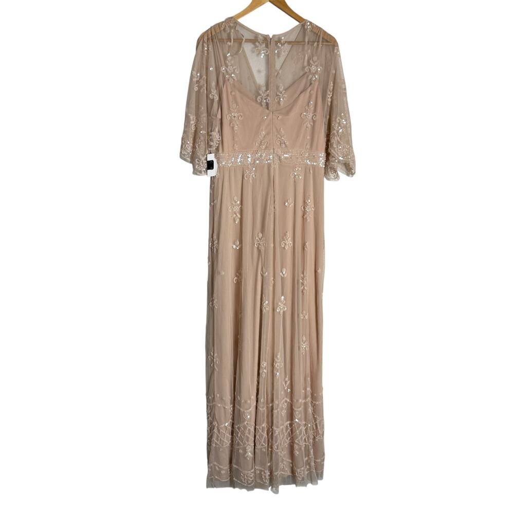 Mac Duggal Blush V Neck Embellished Flutter Sleeve A Line Formal Gown Size 10 - Picture 13 of 14